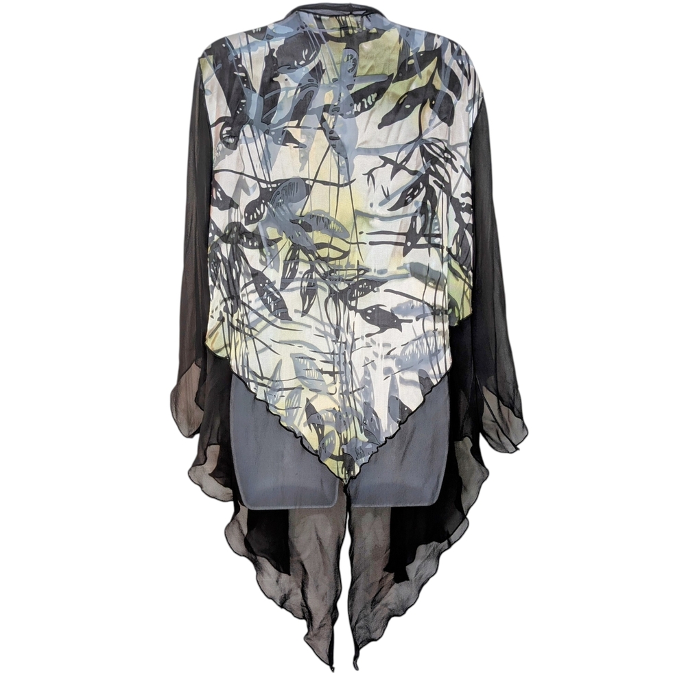 Simply Silk Black With Iridescent Green, Gray, White And Yellow Shimmer Kimono - Picture 2 of 6